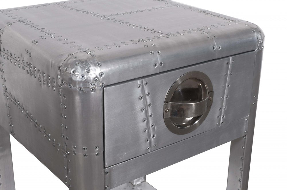 24" Silver Aluminum Square End Table With Drawer And Shelf HomeRoots