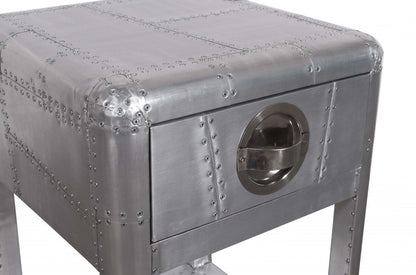 24" Silver Aluminum Square End Table With Drawer And Shelf HomeRoots