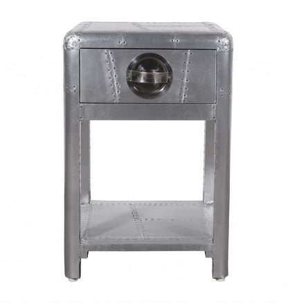 24" Silver Aluminum Square End Table With Drawer And Shelf HomeRoots