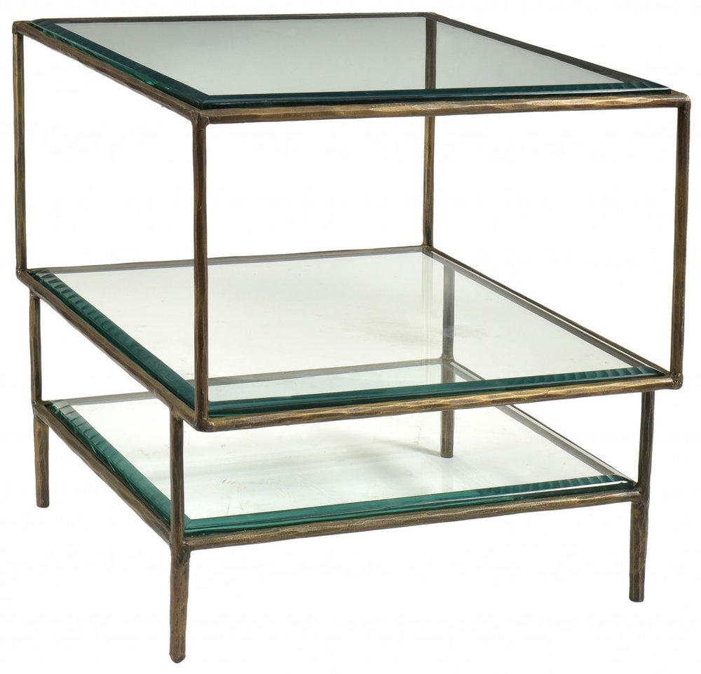 20" Bronze And Clear Glass And Iron Square End Table With Two Shelves — view 1