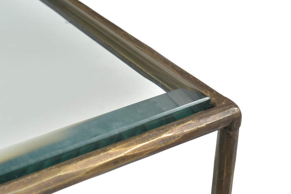 20" Bronze And Clear Glass And Iron Square End Table With Two Shelves HomeRoots