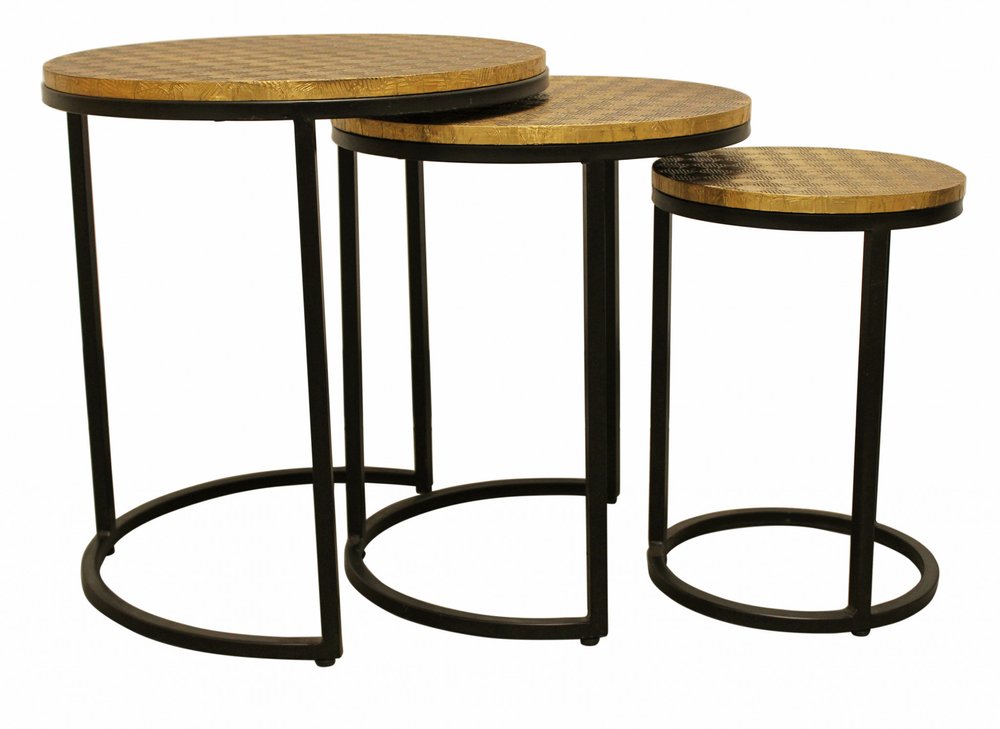 Set Of Three 19" Black And Brass Round Nested Tables HomeRoots