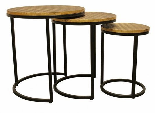 Set Of Three 19" Black And Brass Round Nested Tables HomeRoots