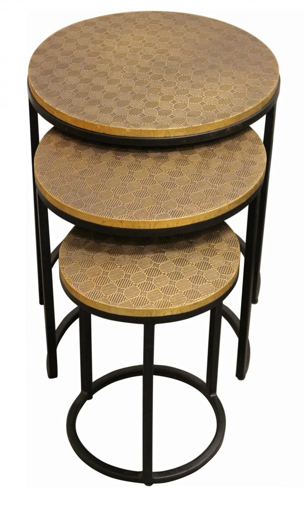 Set Of Three 19" Black And Brass Round Nested Tables HomeRoots