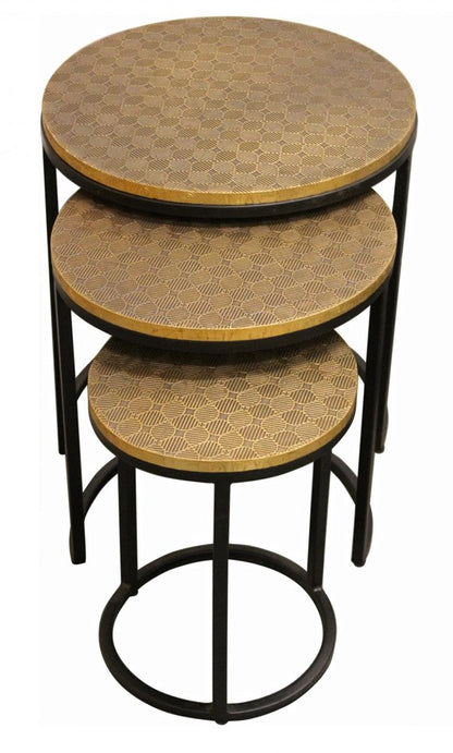 Set Of Three 19" Black And Brass Round Nested Tables HomeRoots