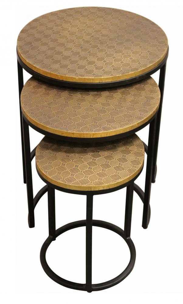 Set Of Three 19" Black And Brass Round Nested Tables HomeRoots