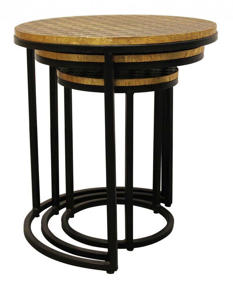 Set Of Three 19" Black And Brass Round Nested Tables HomeRoots