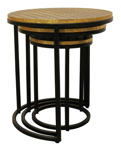 Set Of Three 19" Black And Brass Round Nested Tables HomeRoots