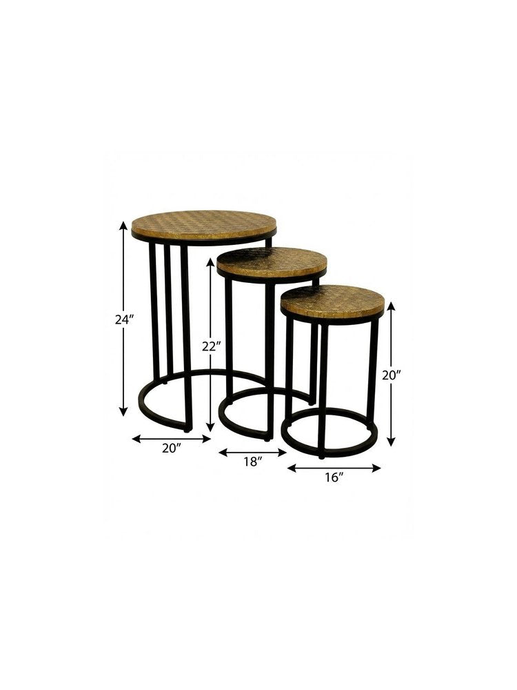 Set Of Three 19" Black And Brass Round Nested Tables HomeRoots