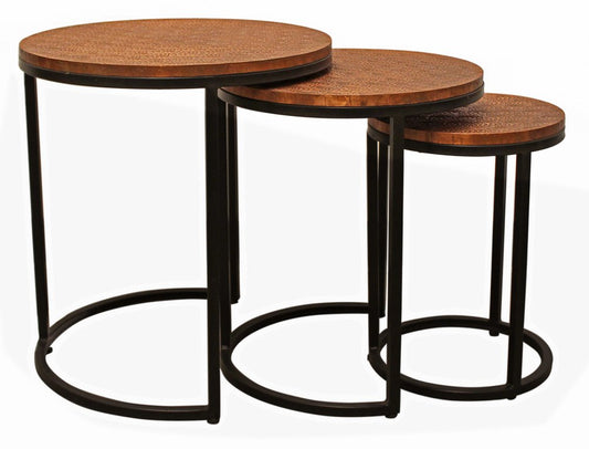 Set Of Three 19" Black And Copper Round Nested Tables HomeRoots