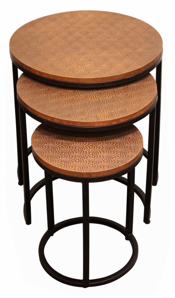 Set Of Three 19" Black And Copper Round Nested Tables — view 2