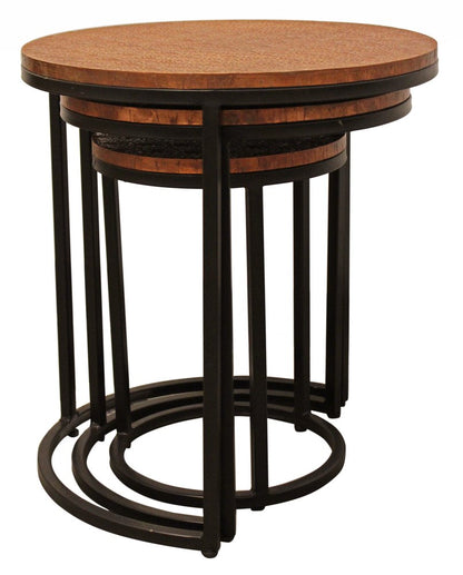 Set Of Three 19" Black And Copper Round Nested Tables HomeRoots