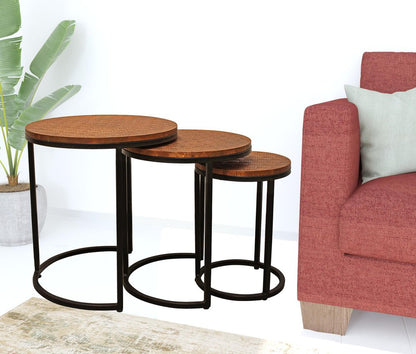 Set Of Three 19" Black And Copper Round Nested Tables HomeRoots