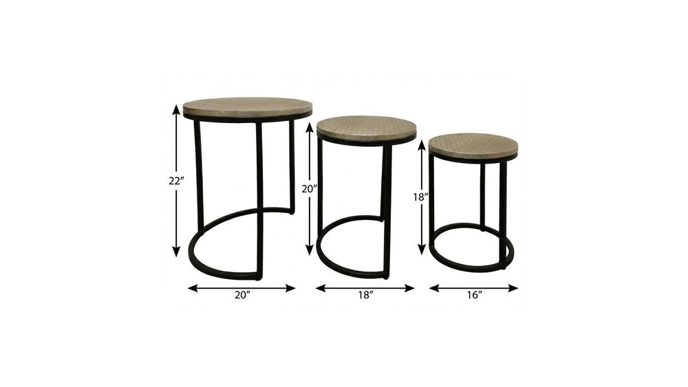 Set Of Three 19" Black And Silver Round Nested Tables HomeRoots