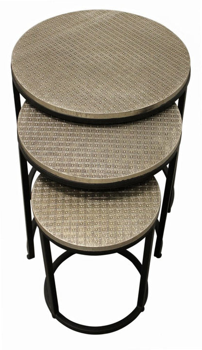 Set Of Three 19" Black And Silver Round Nested Tables HomeRoots