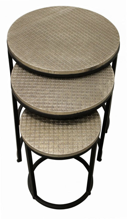Set Of Three 19" Black And Silver Round Nested Tables HomeRoots