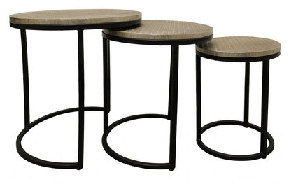 Set Of Three 19" Black And Silver Round Nested Tables HomeRoots
