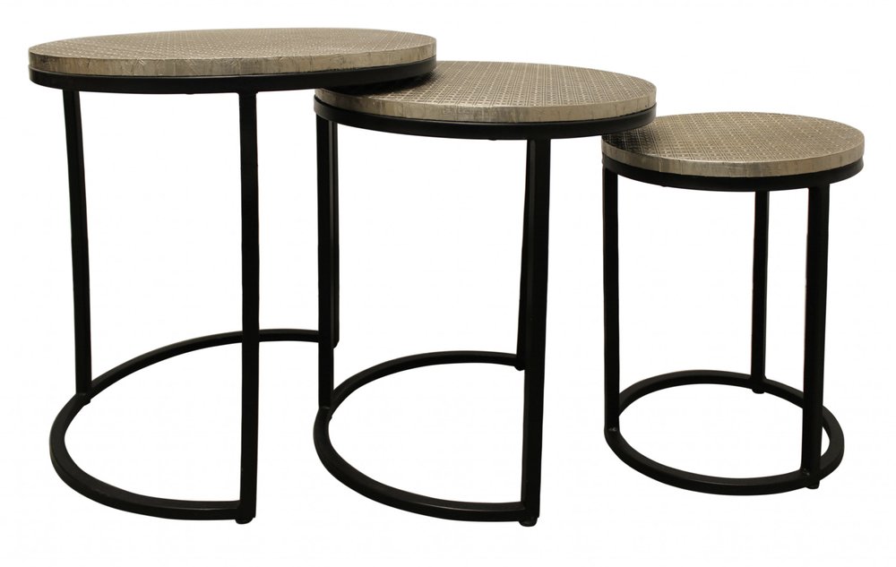 Set Of Three 19" Black And Silver Round Nested Tables HomeRoots