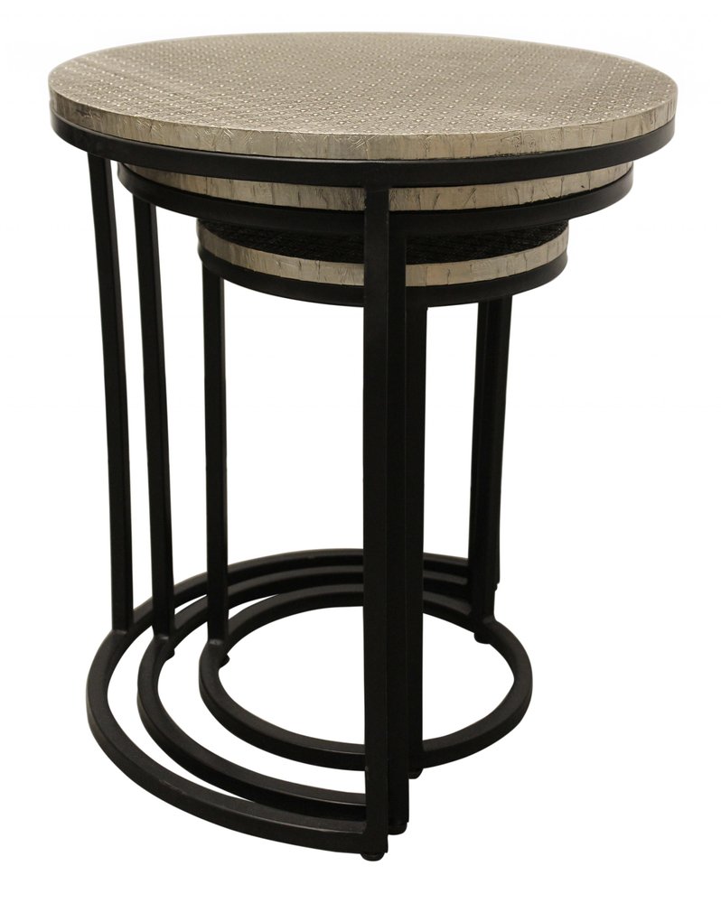 Set Of Three 19" Black And Silver Round Nested Tables — view 3