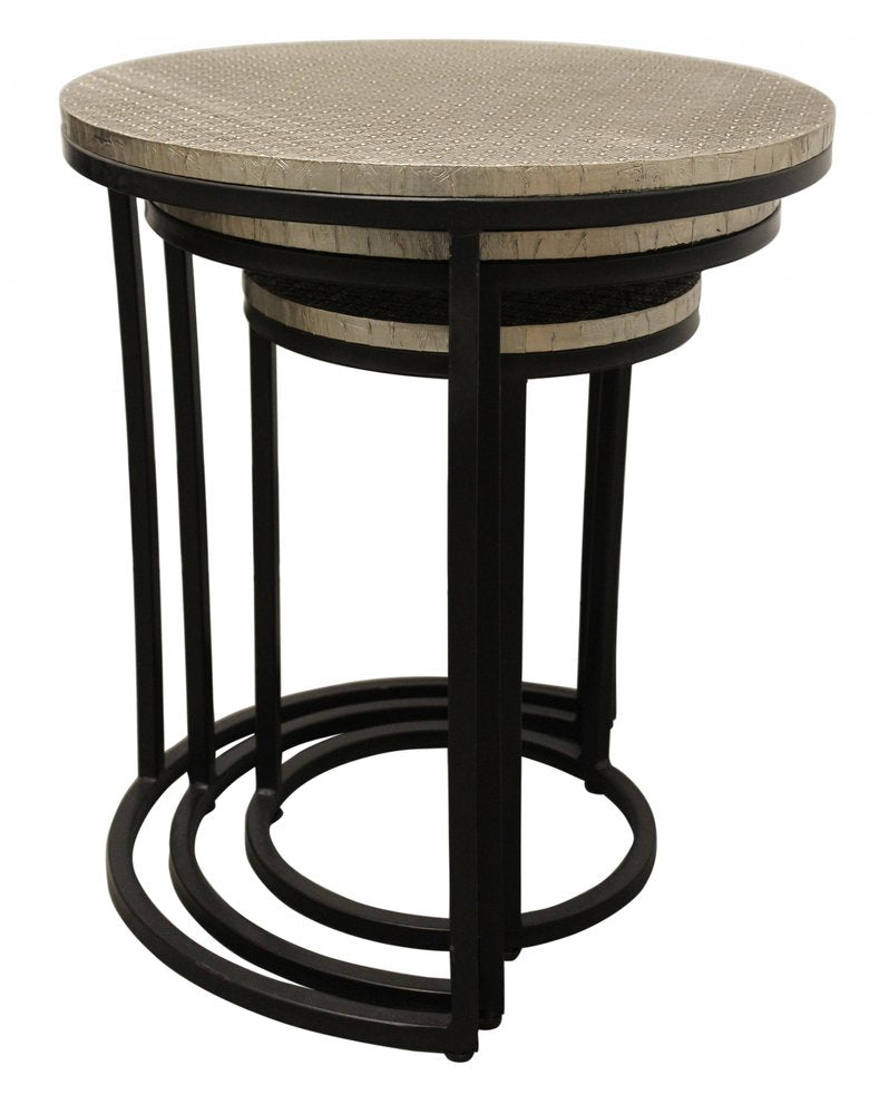 Set Of Three 19" Black And Silver Round Nested Tables HomeRoots