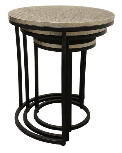 Set Of Three 19" Black And Silver Round Nested Tables HomeRoots
