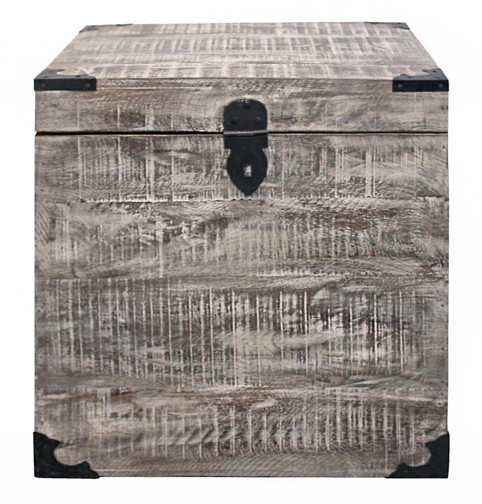 20" Gray Distressed Solid Wood Square Trunk Storage End Table — view 2