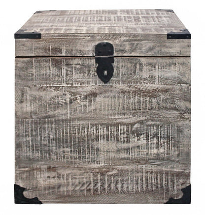 20" Gray Distressed Solid Wood Square Trunk Storage End Table HomeRoots