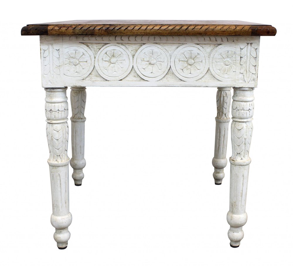 24" Ivory And Brown Distressed Solid Wood Square End Table HomeRoots