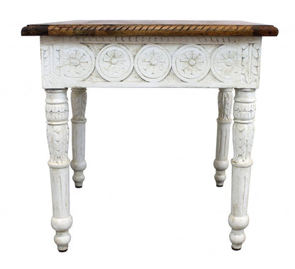 24" Ivory And Brown Distressed Solid Wood Square End Table HomeRoots