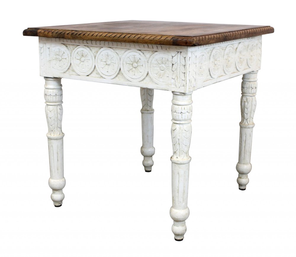 24" Ivory And Brown Distressed Solid Wood Square End Table HomeRoots