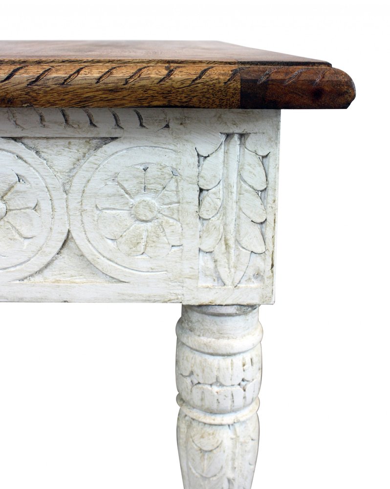 24" Ivory And Brown Distressed Solid Wood Square End Table HomeRoots