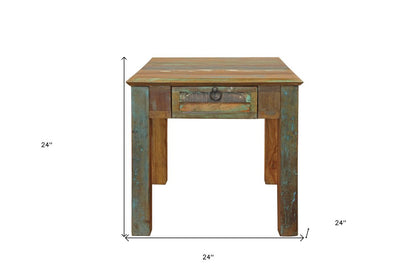 24" Brown Solid Wood Square End Table With Drawer HomeRoots