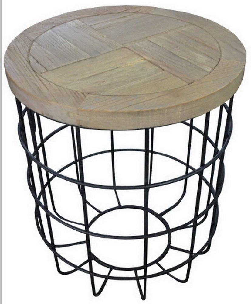 24" Natural and Black Solid Wood and Iron Round Frame End Table HomeRoots