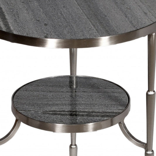 22" Nickel Marble And Iron Round End Table HomeRoots