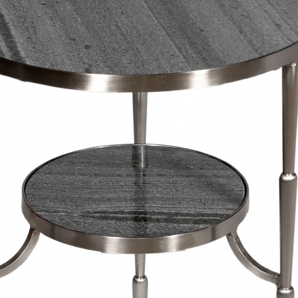 22" Nickel Marble And Iron Round End Table HomeRoots