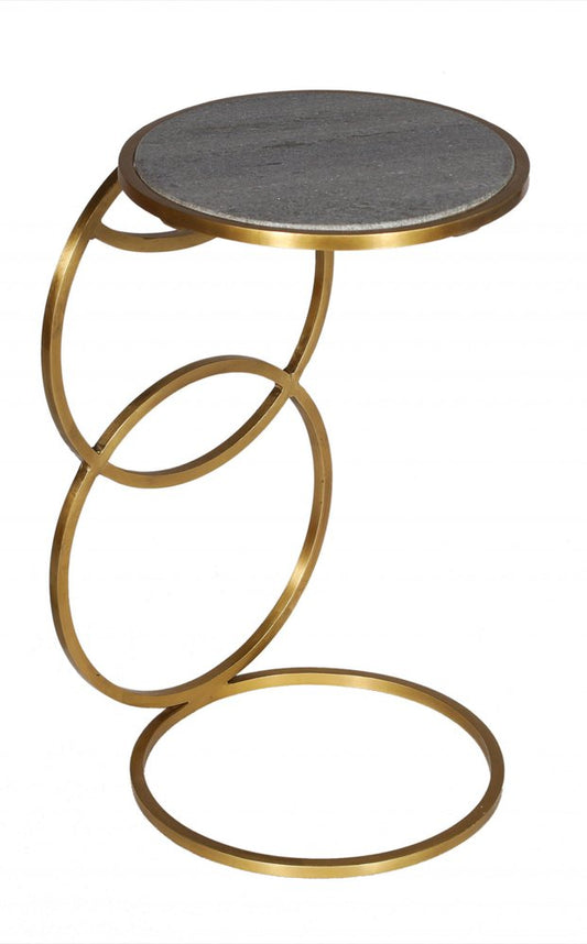21" Gold And Gray Marble And Iron Round End Table HomeRoots