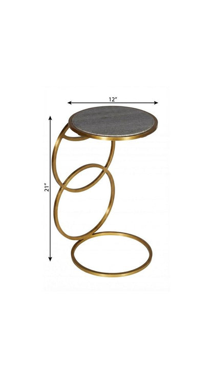 21" Gold And Gray Marble And Iron Round End Table HomeRoots