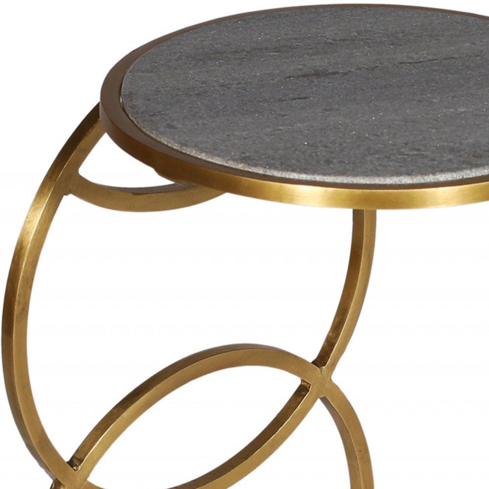 21" Gold And Gray Marble And Iron Round End Table HomeRoots