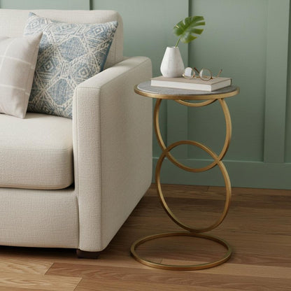 21" Gold And Gray Marble And Iron Round End Table HomeRoots