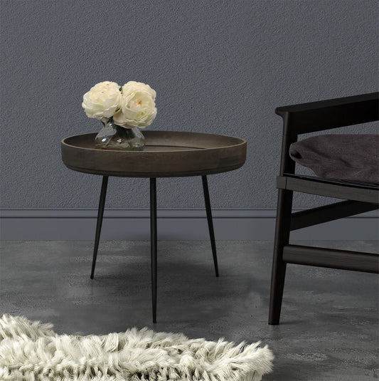 18" Black And Gray Solid Wood And Iron Round End Table HomeRoots