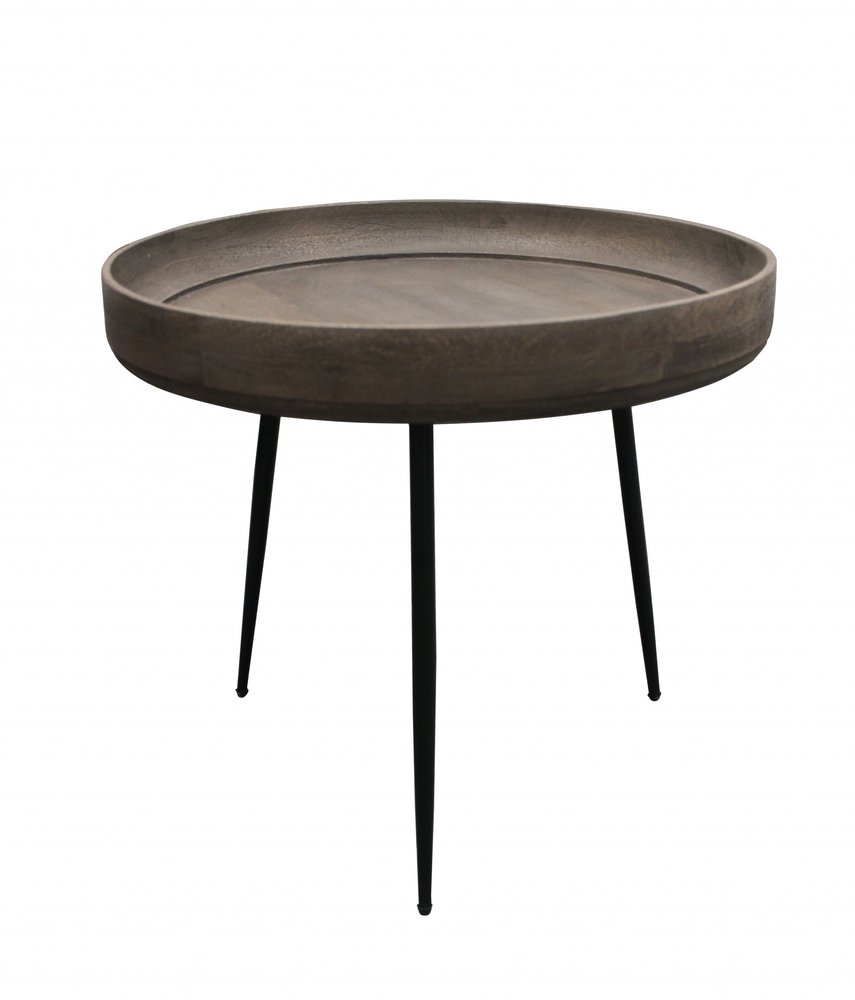 18" Black And Gray Solid Wood And Iron Round End Table HomeRoots