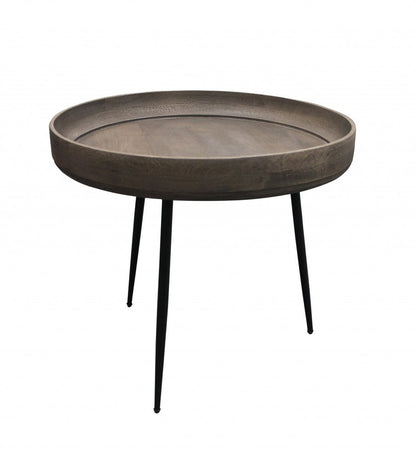 18" Black And Gray Solid Wood And Iron Round End Table HomeRoots