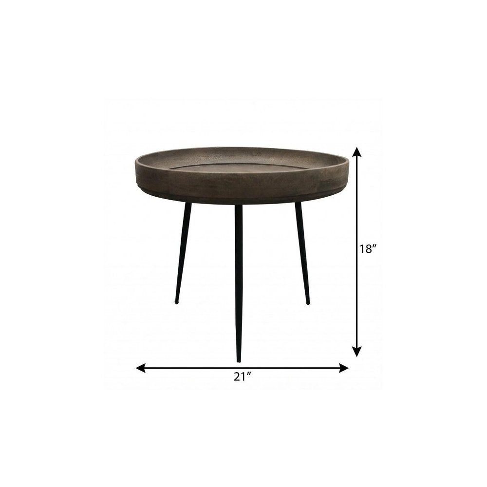 18" Black And Gray Solid Wood And Iron Round End Table HomeRoots