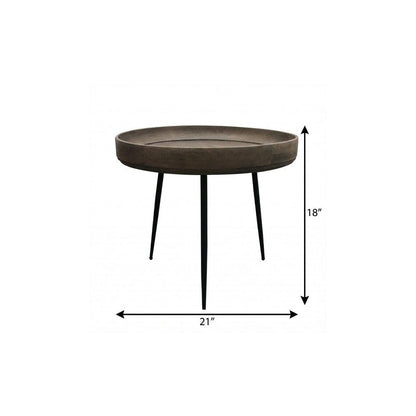 18" Black And Gray Solid Wood And Iron Round End Table HomeRoots