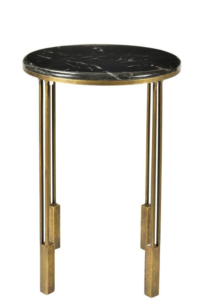 23" Gold And Black Marble And Iron Round End Table HomeRoots