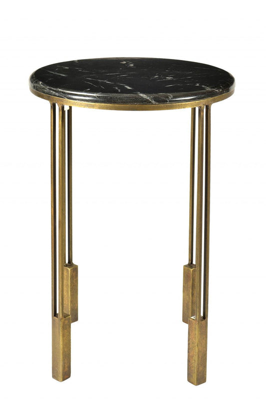 23" Gold And Black Marble And Iron Round End Table - FurniFindUSA