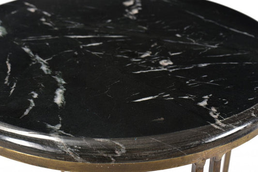 23" Gold And Black Marble And Iron Round End Table HomeRoots