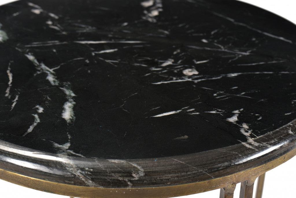 23" Gold And Black Marble And Iron Round End Table - FurniFindUSA