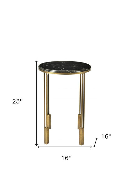 23" Gold And Black Marble And Iron Round End Table HomeRoots