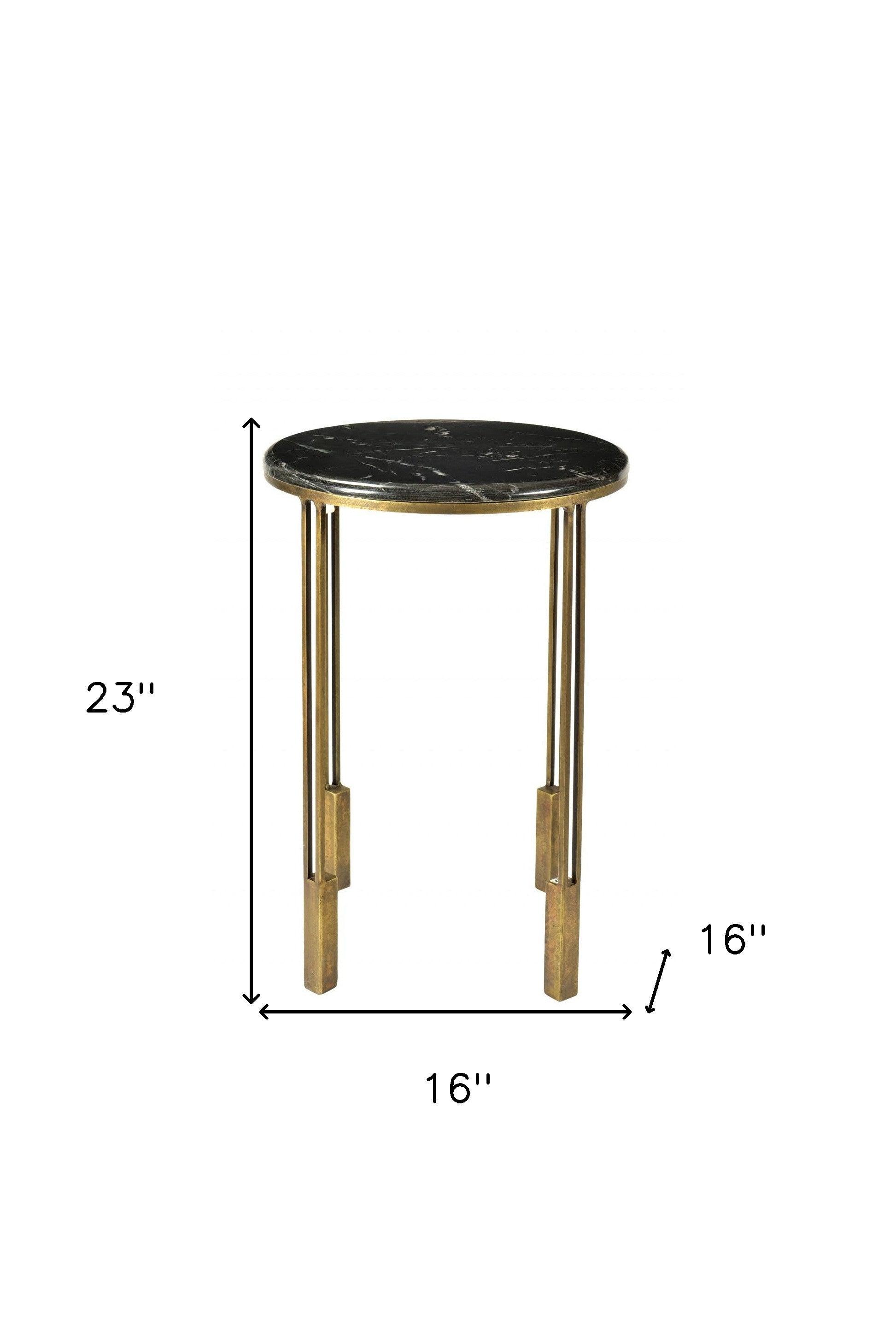 23" Gold And Black Marble And Iron Round End Table - FurniFindUSA